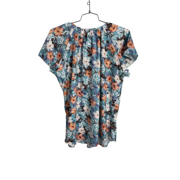 SimpleFun Floral V Neck Blouse Womens 2XL Blue Multi Summer Bohemian Hippie NEW - Picture 3 of 7